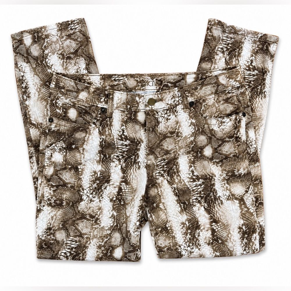 Cache Snakeskin Print Pants Womens Size 8 Y2K Brown Animal Print Skinny Stretch